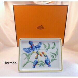 Hermes France Limoge "Toucans" Rectangle Sushi Plate Porcelain New -Case